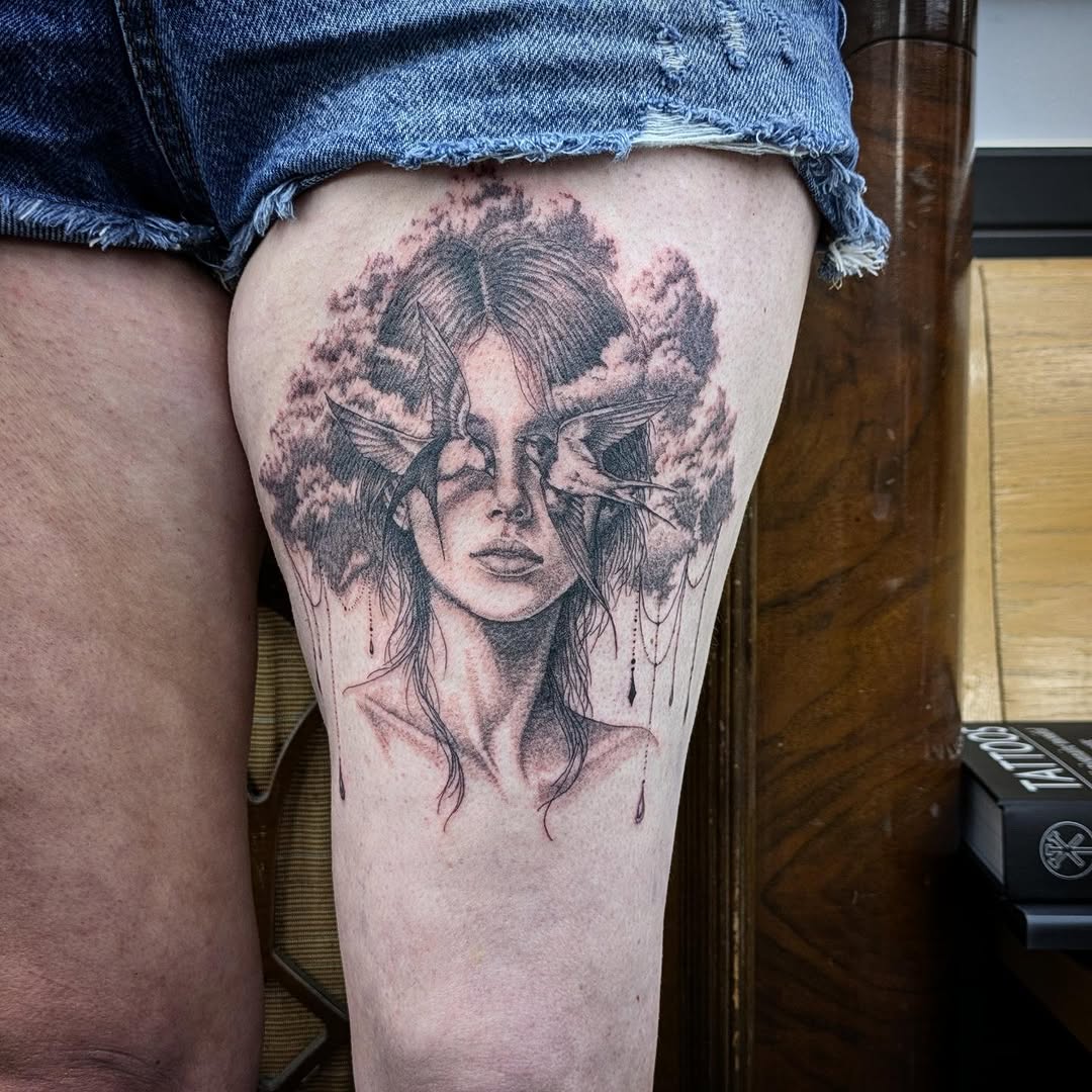 Tattoo by @alizee_tattoo โ realism, black_and_grey