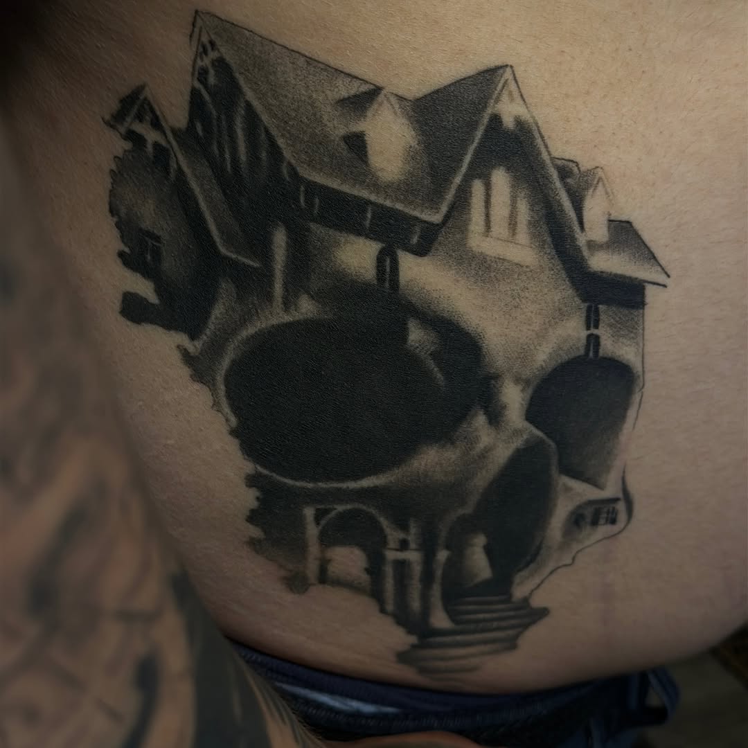 Tattoo by @the_horrordude — dark_realism, black_and_grey