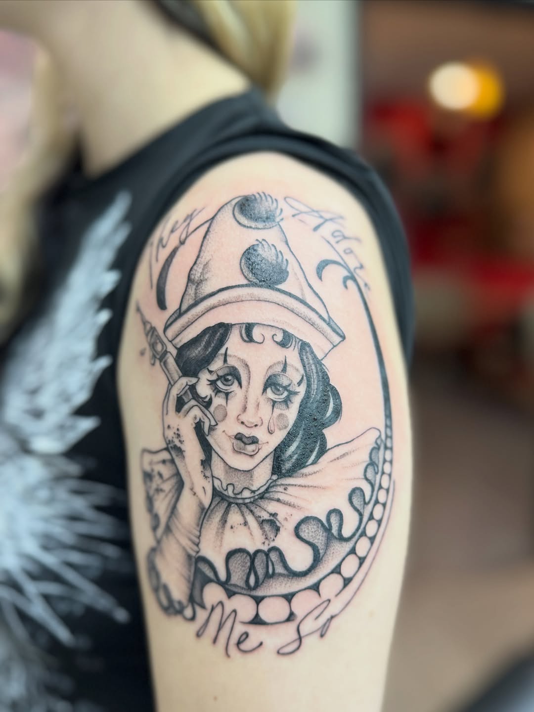 Tattoo by @rebecca.rose.tattoos โ black_and_grey, lettering_script