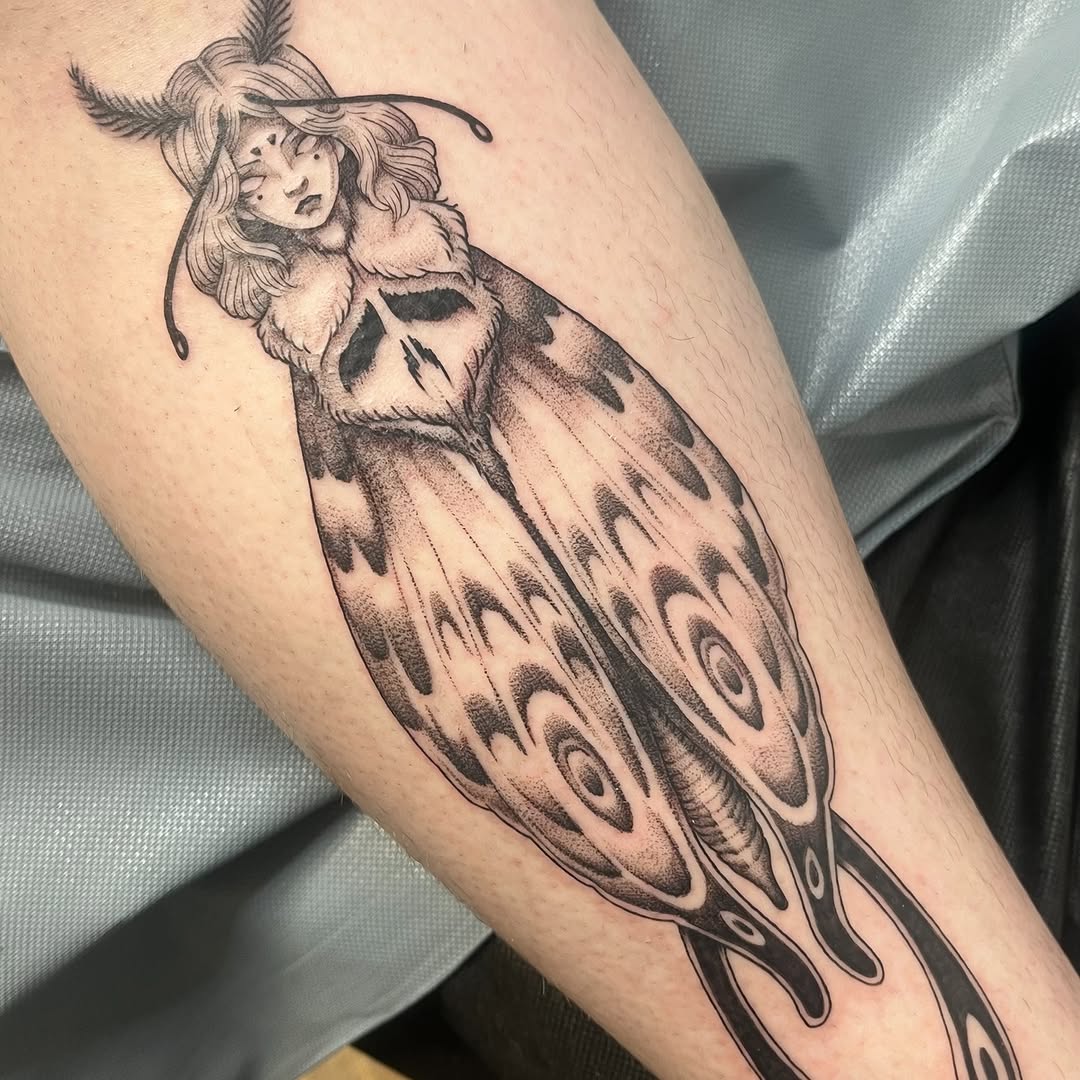 Tattoo by @thora_lorelei — dotwork, black_and_grey