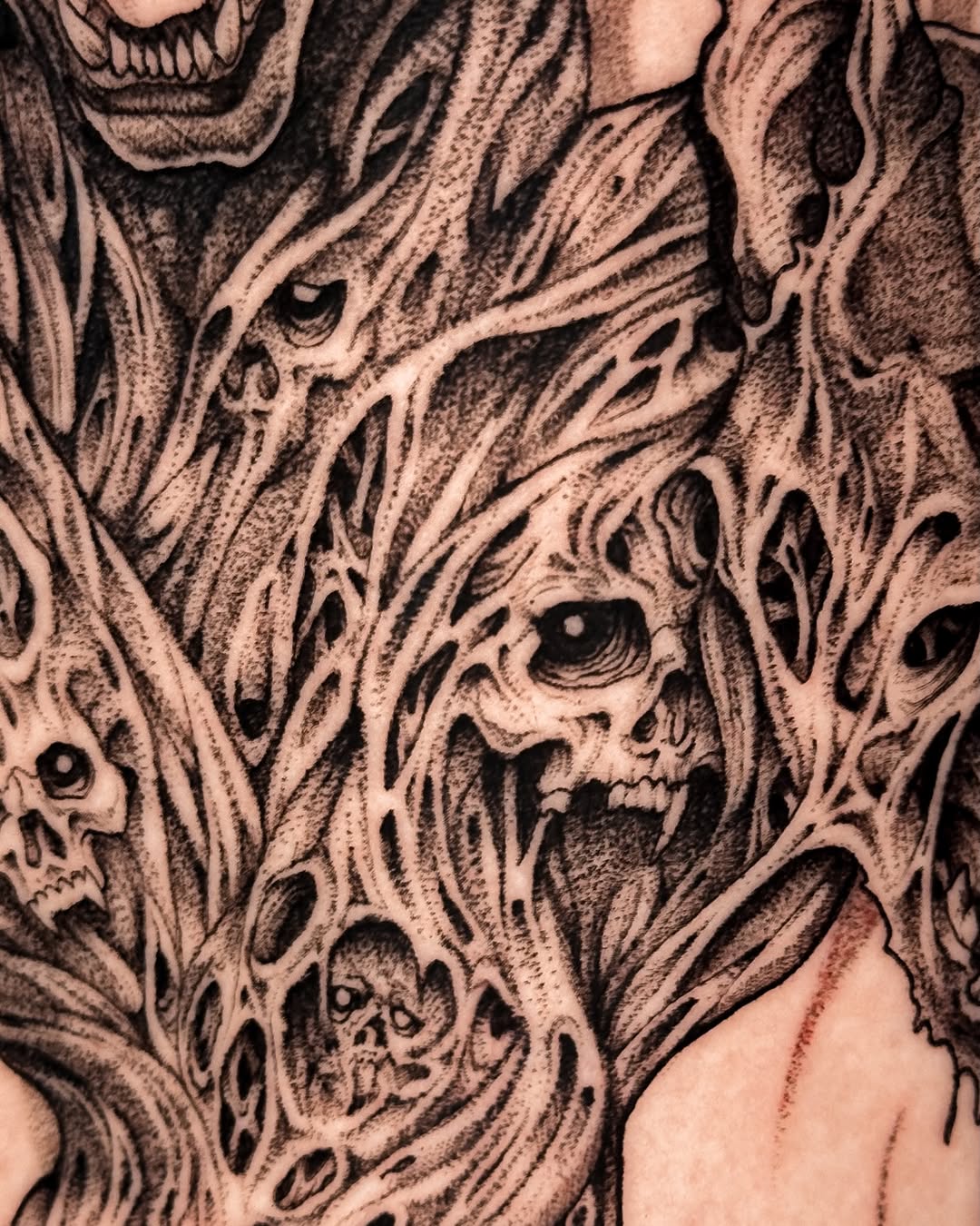Tattoo by @2lulahtattoo — dark_realism, blackwork