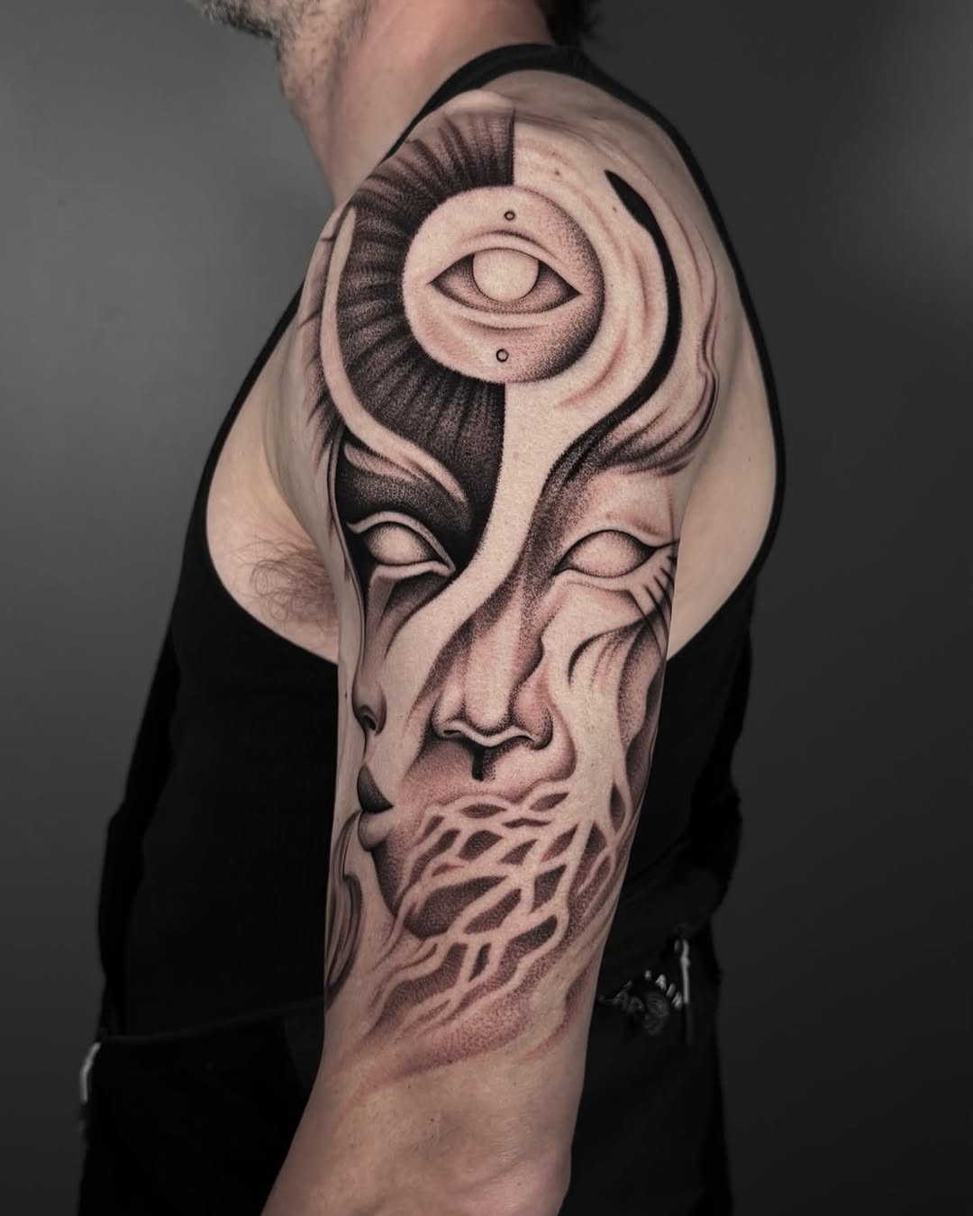 Tattoo by @fineartunbound — black_and_grey, dotwork