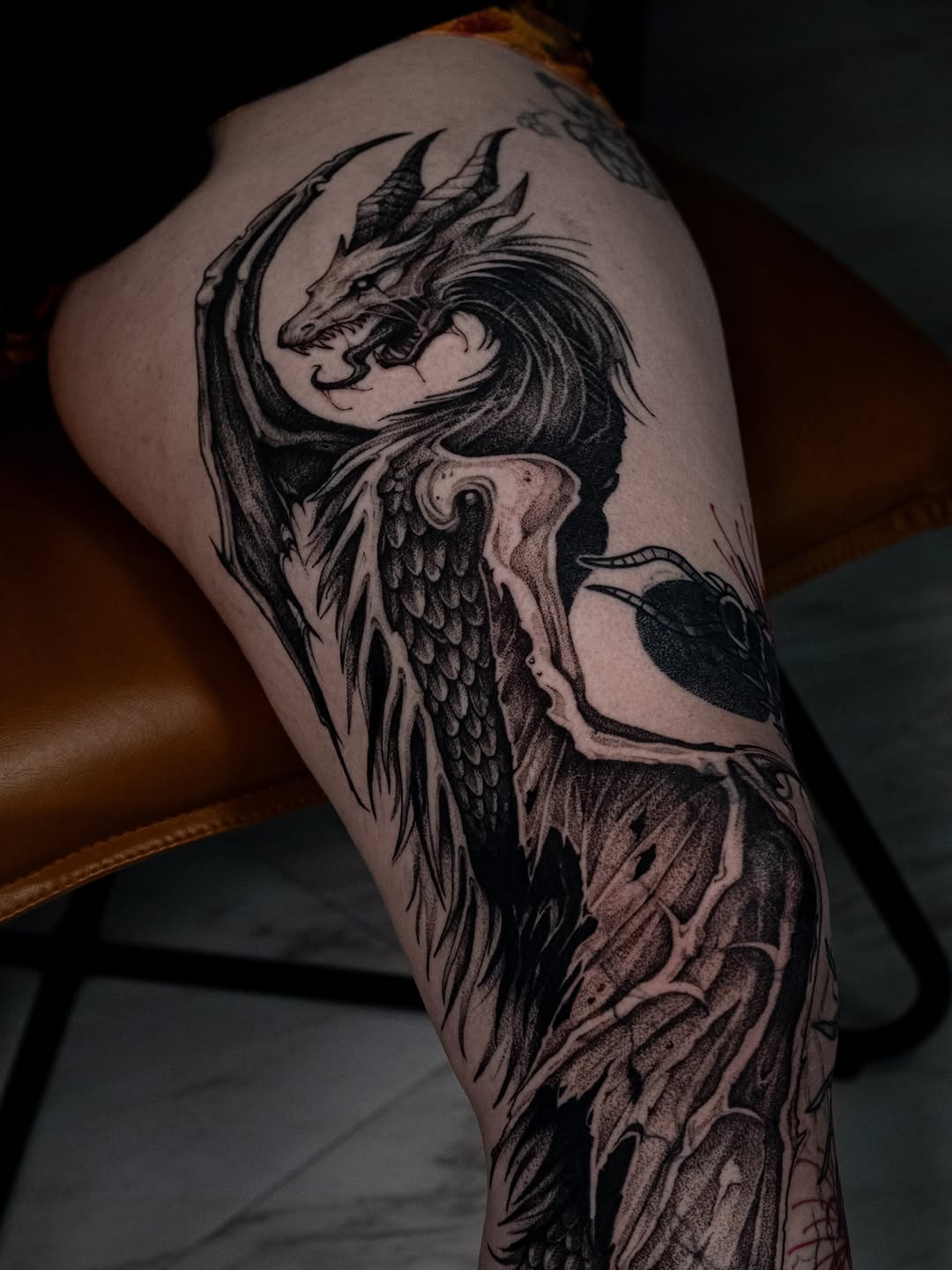 Tattoo by @da.gloom — black_and_grey, dark_realism
