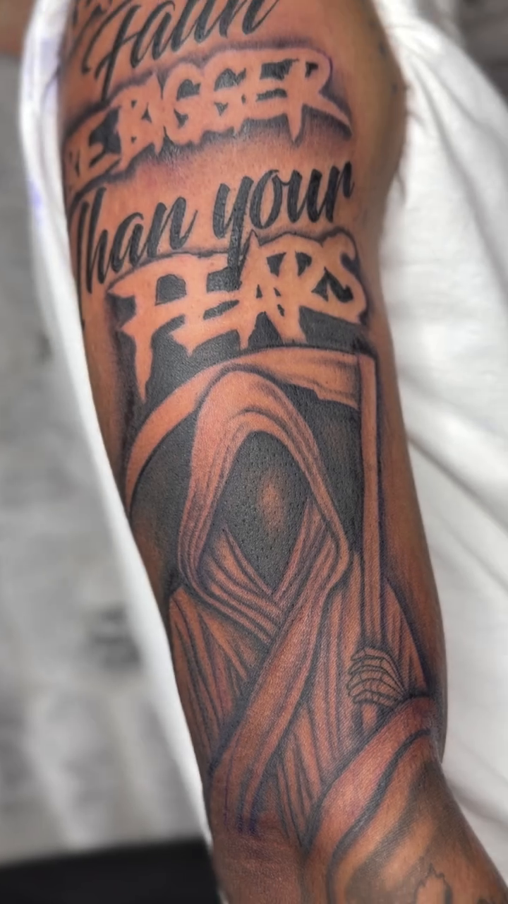 Tattoo by @jvy_den — black_and_grey, lettering_script