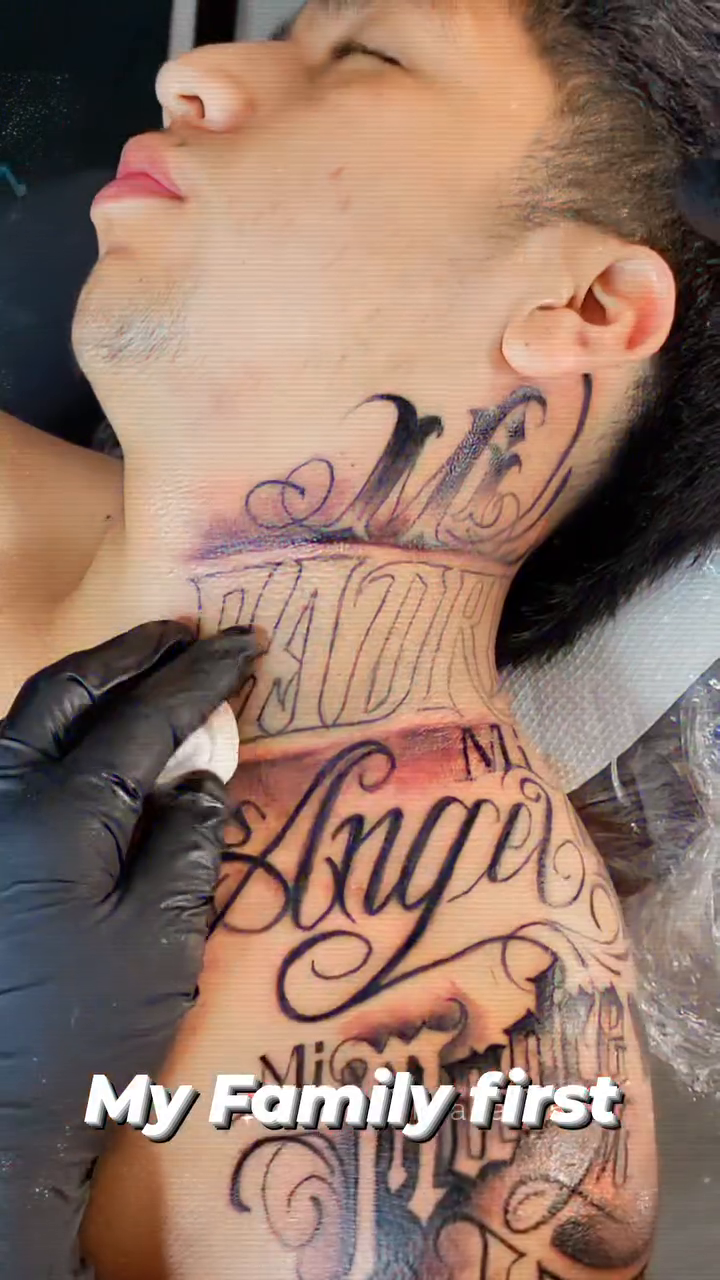 Tattoo by @aguascali_firme — lettering_script, black_and_grey