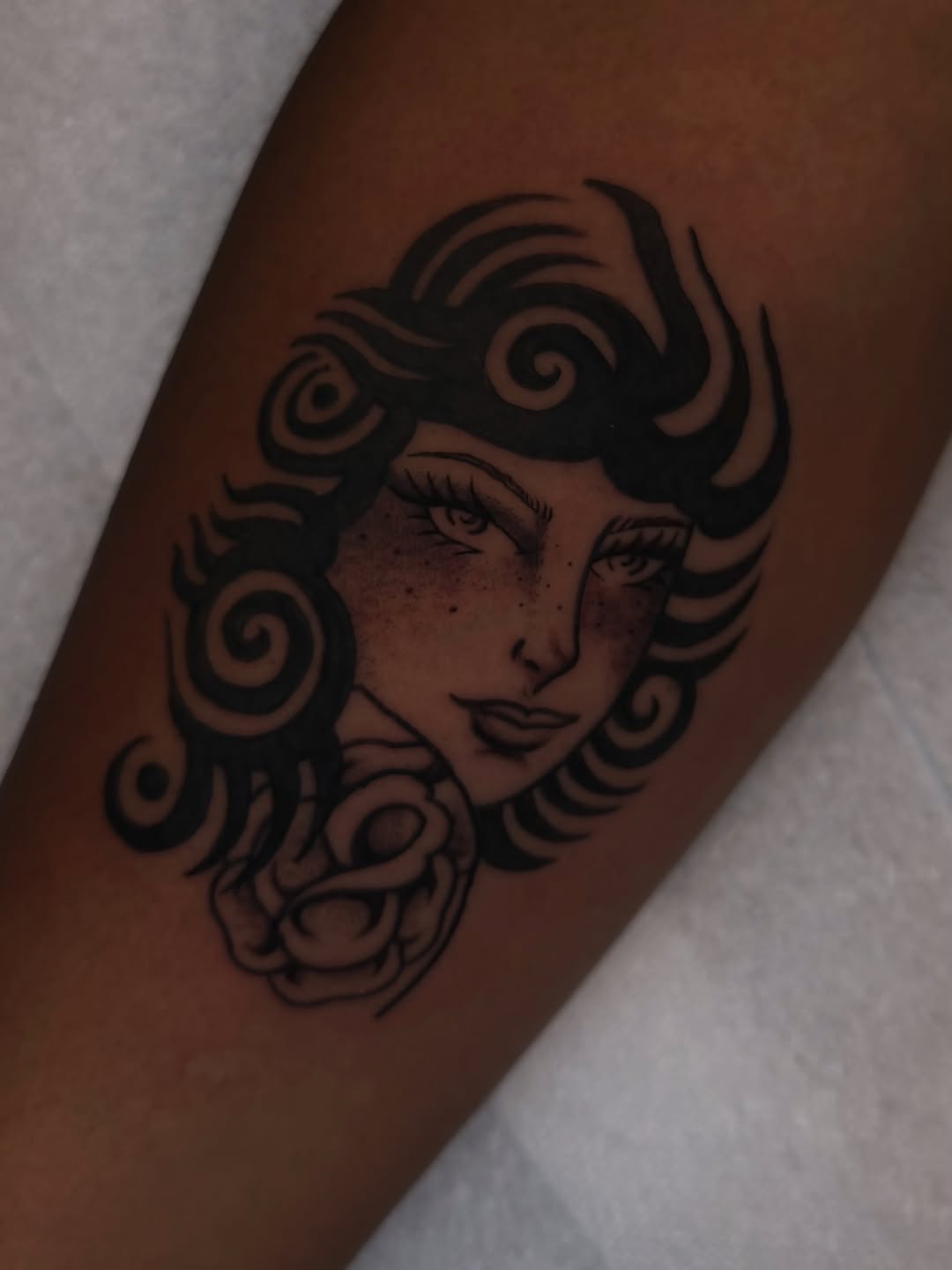 Tattoo by @hotdonnatattoos — neo_traditional, black_and_grey