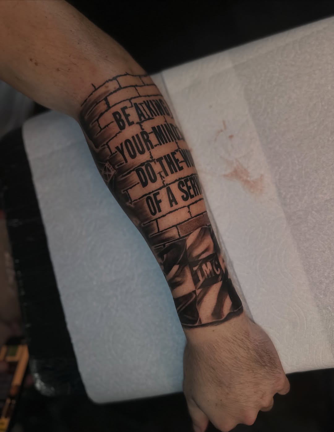 Tattoo by @inkmando — lettering_script, blackwork