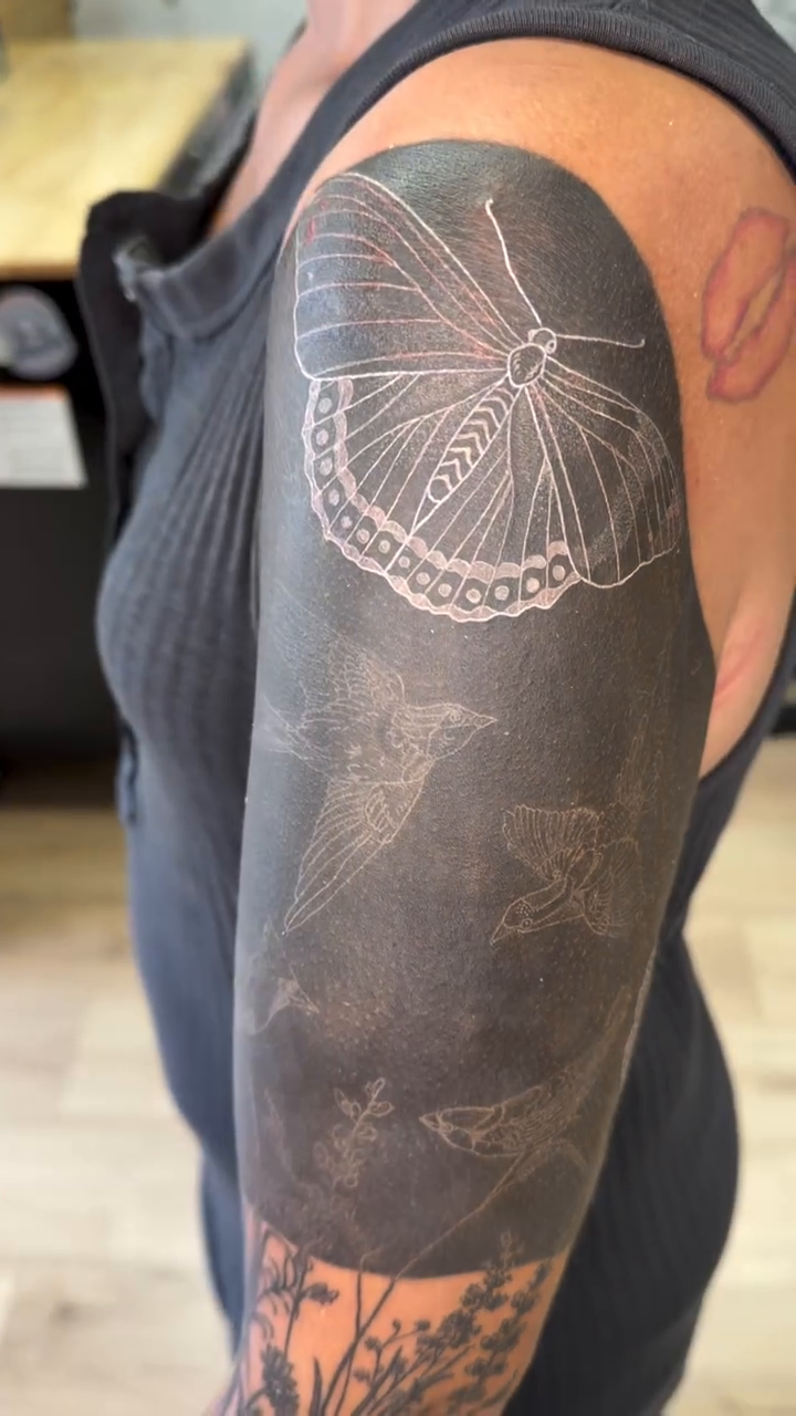 Tattoo by @thewolfmantattoos — blackwork, illustrative