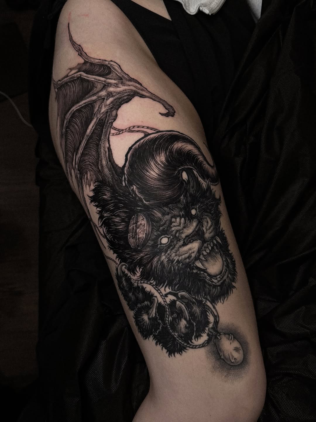 Tattoo by @rokyeom_ — black_and_grey, dark_realism