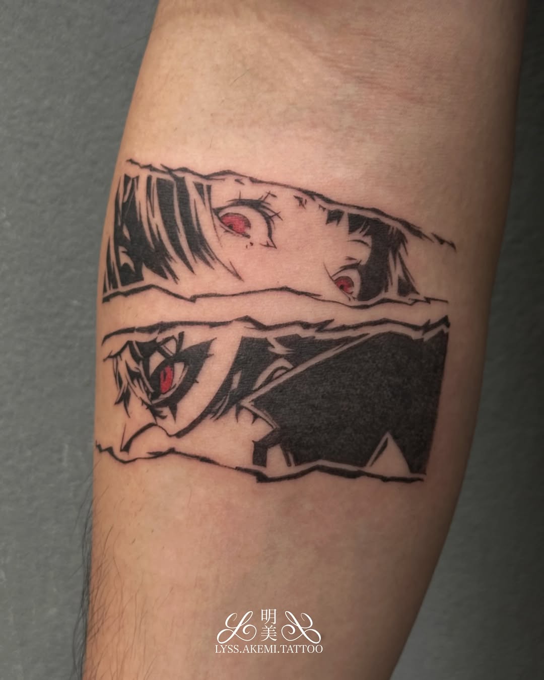 Tattoo by @lyss.akemi.tattoo — anime, black_and_grey