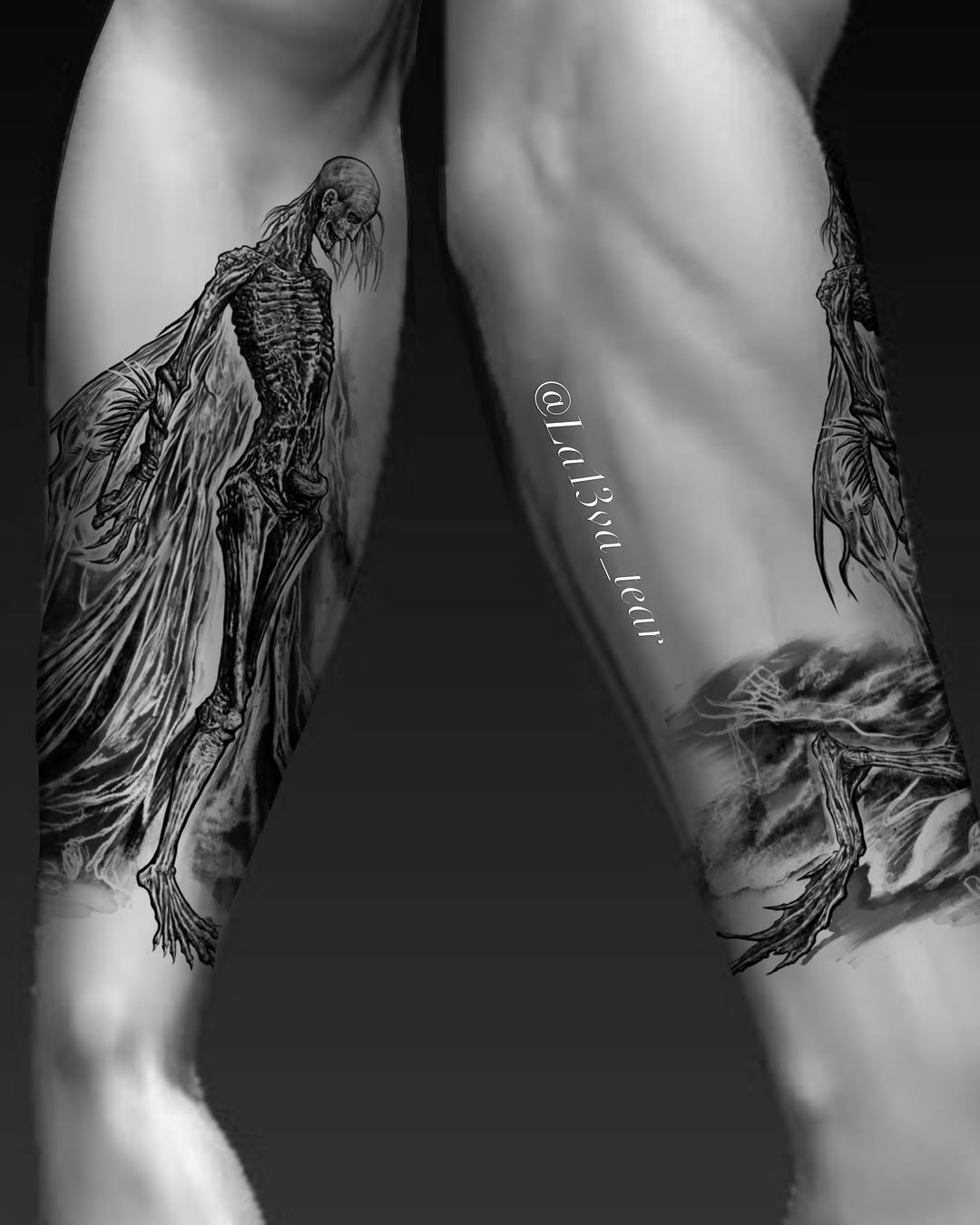 Tattoo by @la13va_tear โ dark_realism, black_and_grey