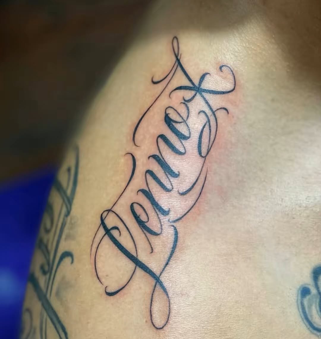 Tattoo by @lexmiranda — lettering_script, chicano