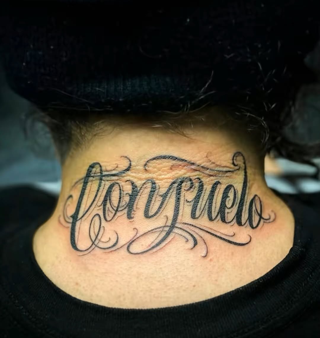 Tattoo by @lexmiranda — lettering_script, chicano
