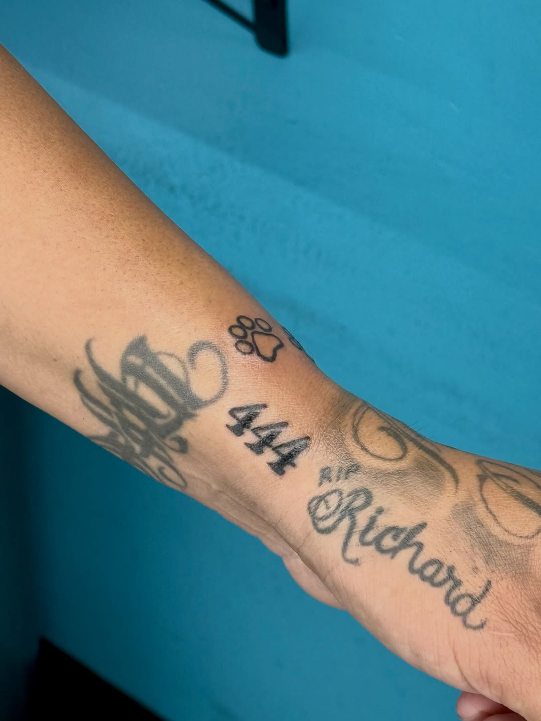 Tattoo by @greave.tattoos — lettering_script, black_and_grey
