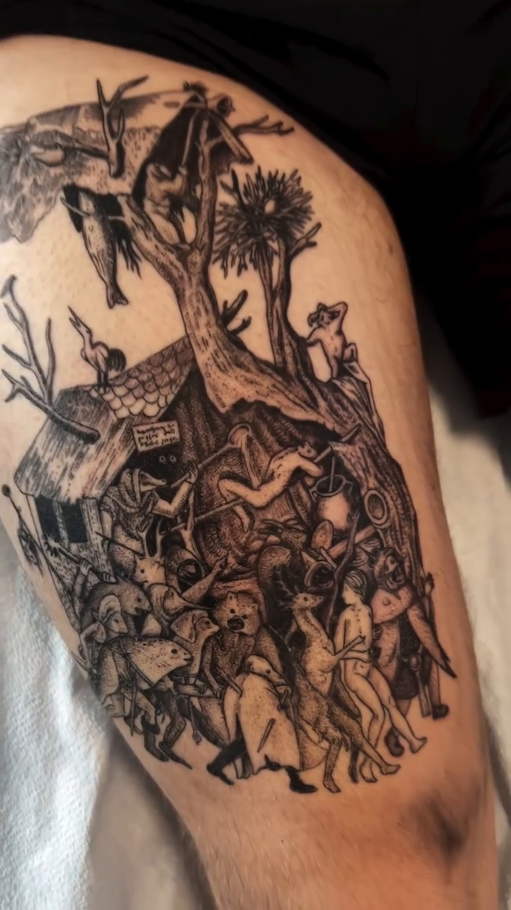 Tattoo by @nikkipowertattoo — illustrative, blackwork