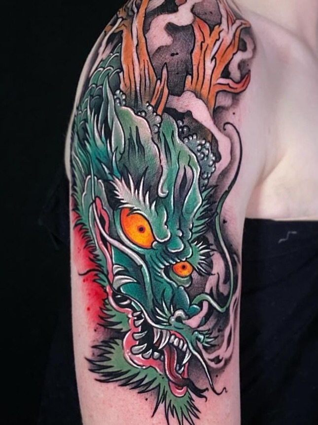 Tattoo by @daemiondesign — japanese_irezumi, neo_traditional