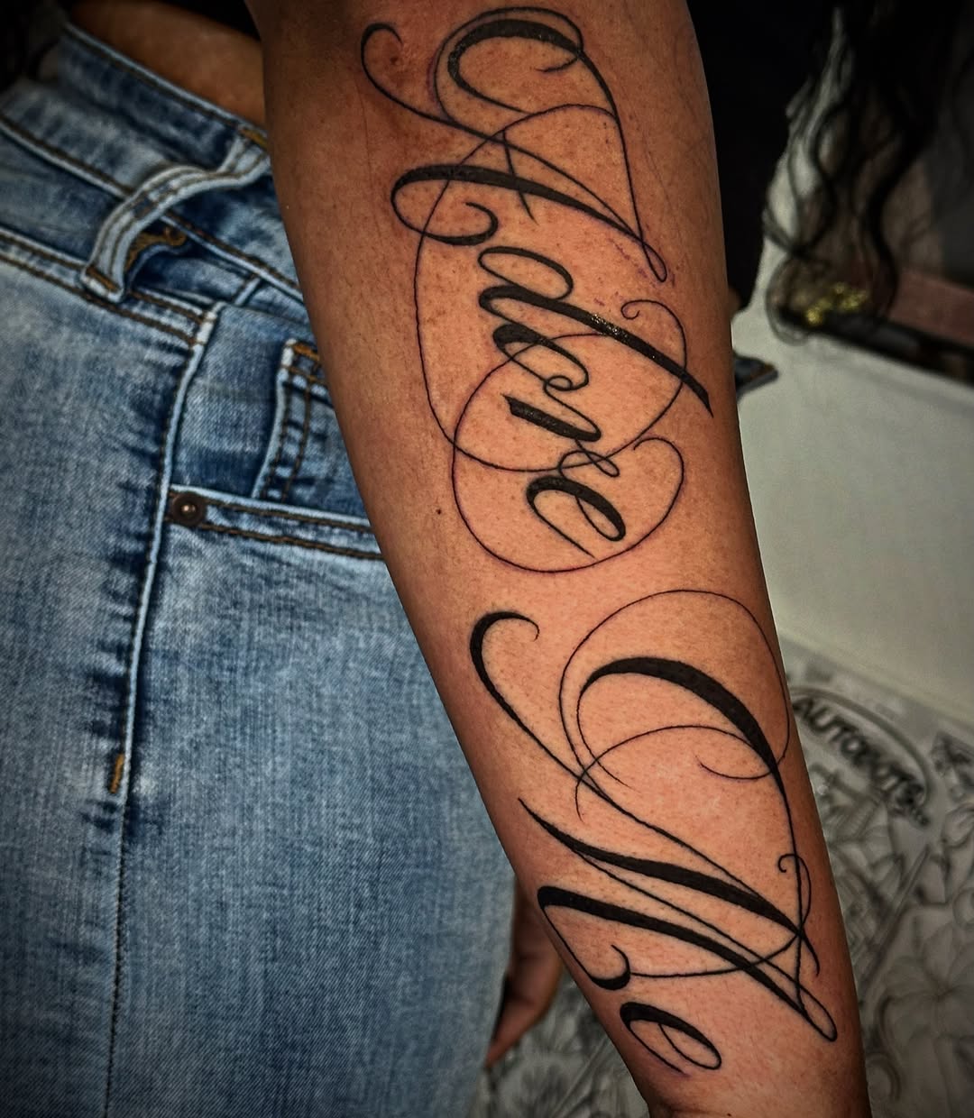 Tattoo by @hannahscustoms — lettering_script, fine_line