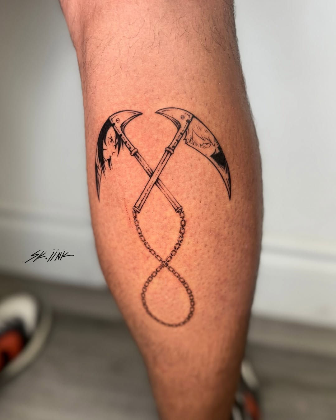 Tattoo by @sk.iink — illustrative, anime