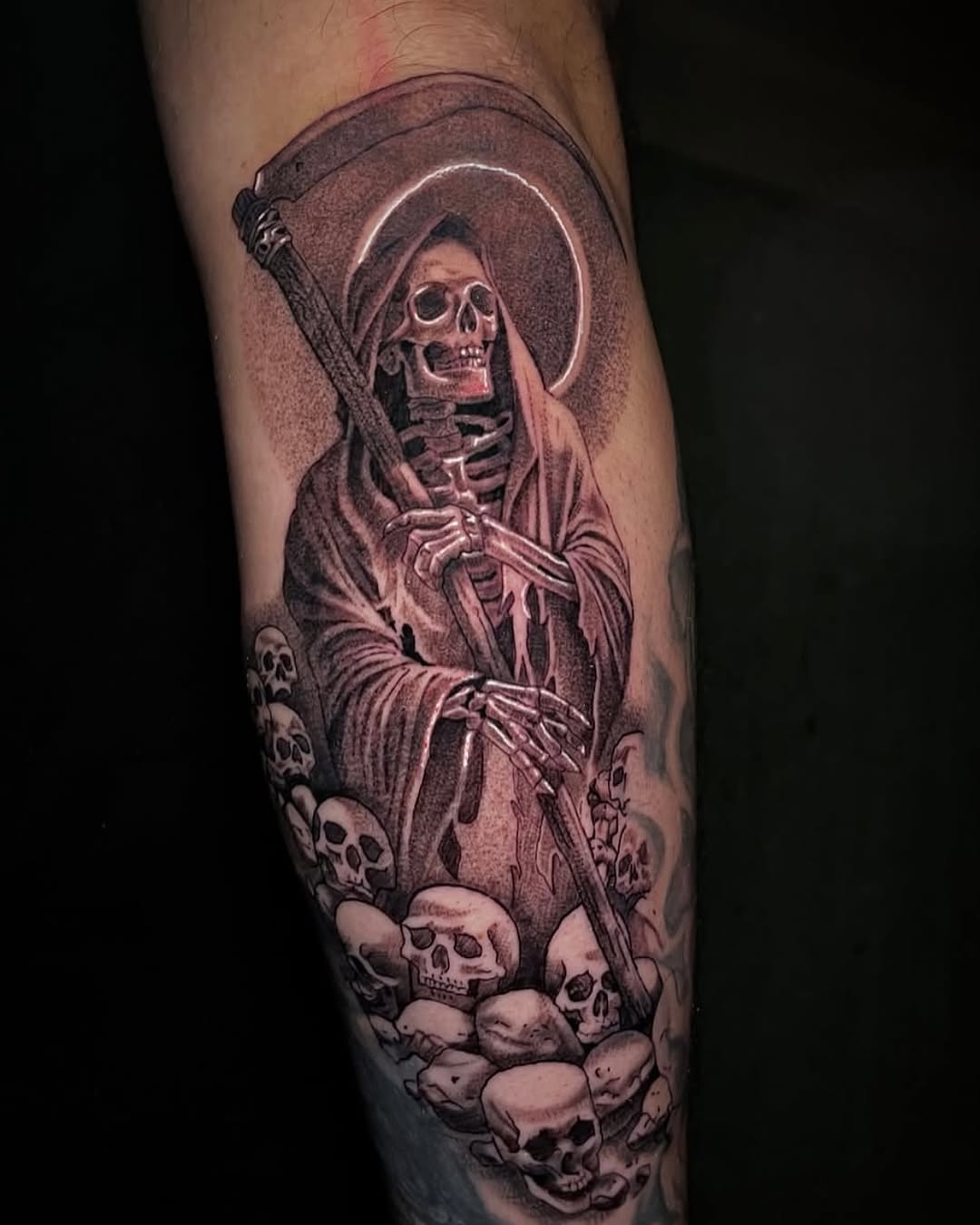 Tattoo by @chatos_tinta — dark_realism, black_and_grey