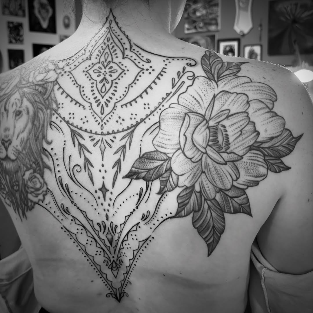 Tattoo by @theblackdottattoo — black_and_grey, ornamental