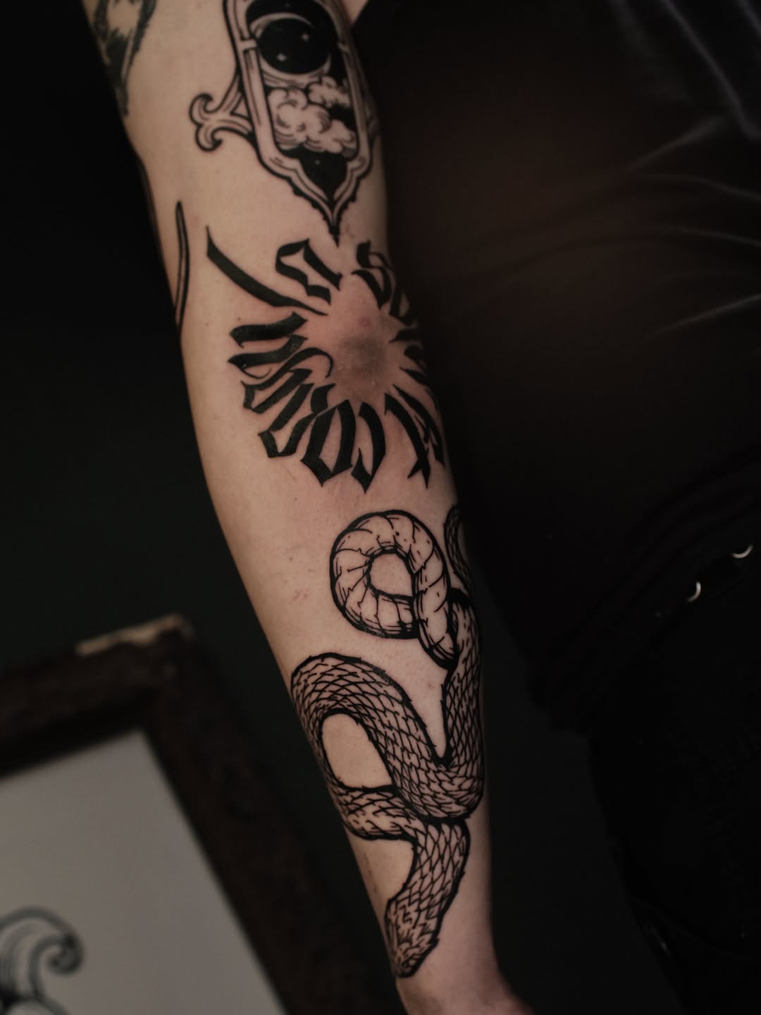 Tattoo by @staydoomed โ blackwork, lettering_script