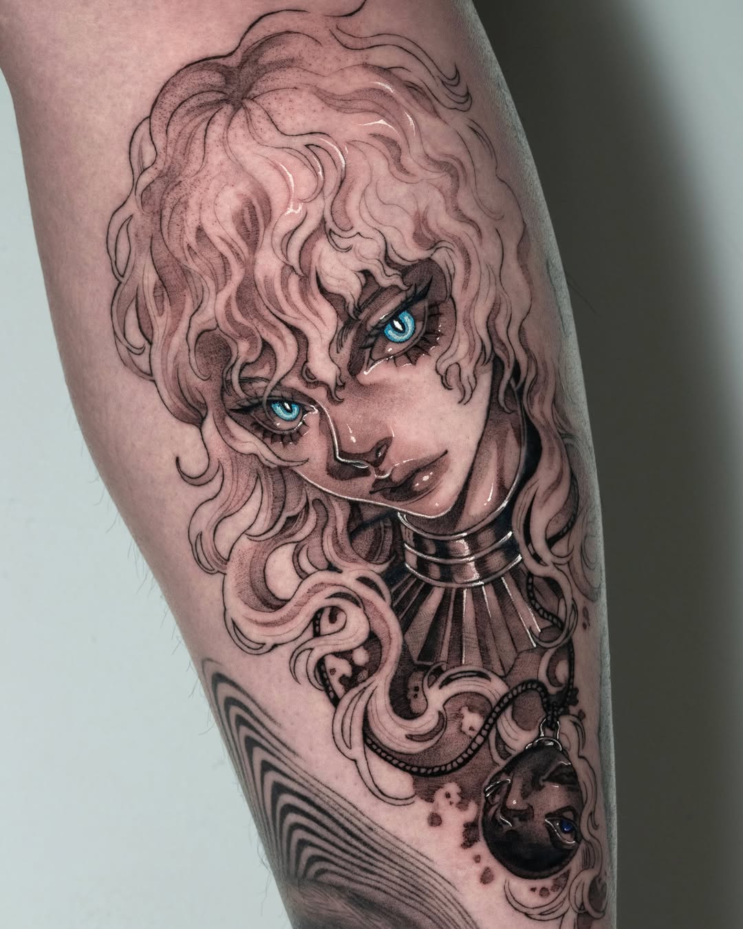 Tattoo by @yozu.tattoo — anime, black_and_grey
