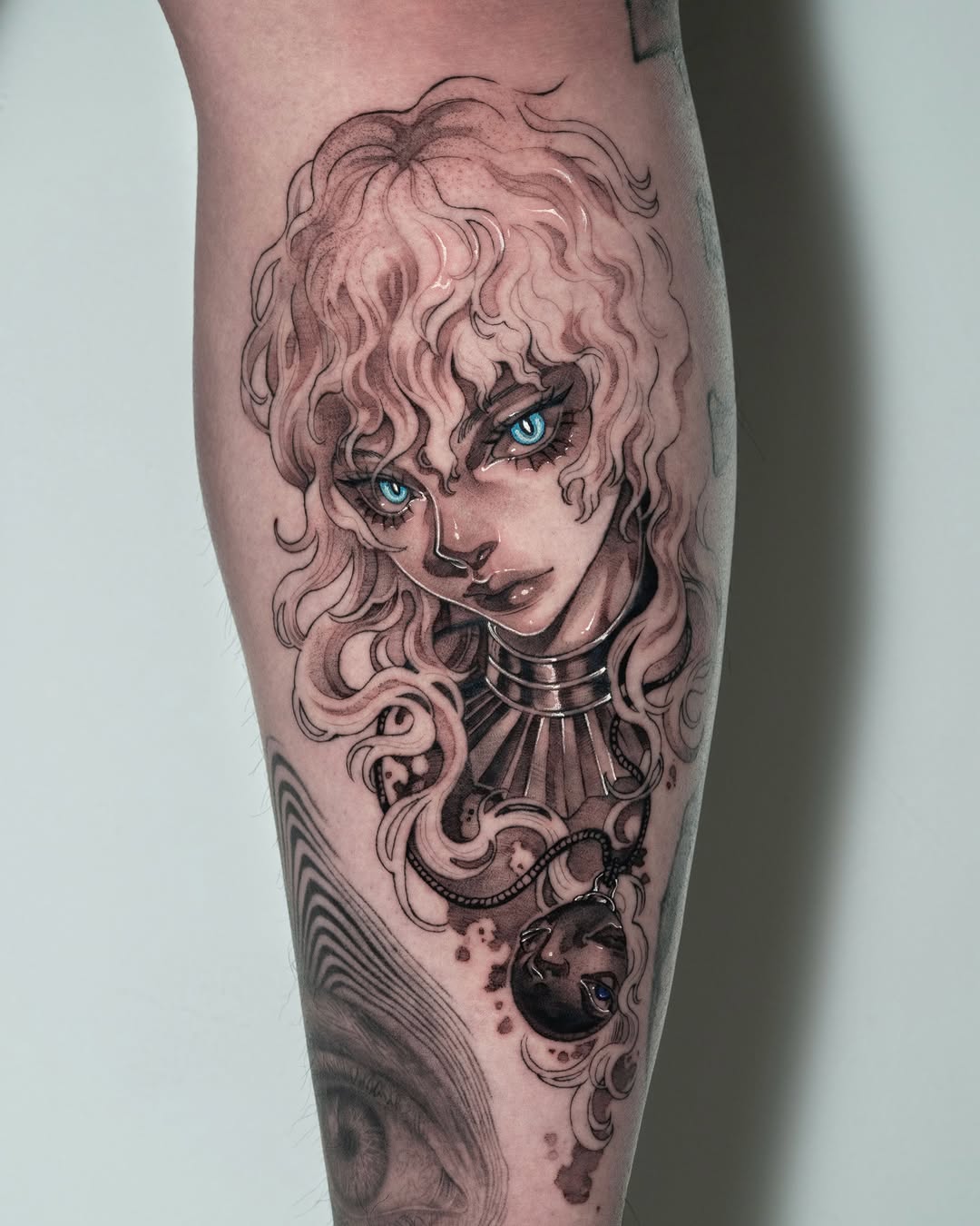 Tattoo by @yozu.tattoo — anime, black_and_grey
