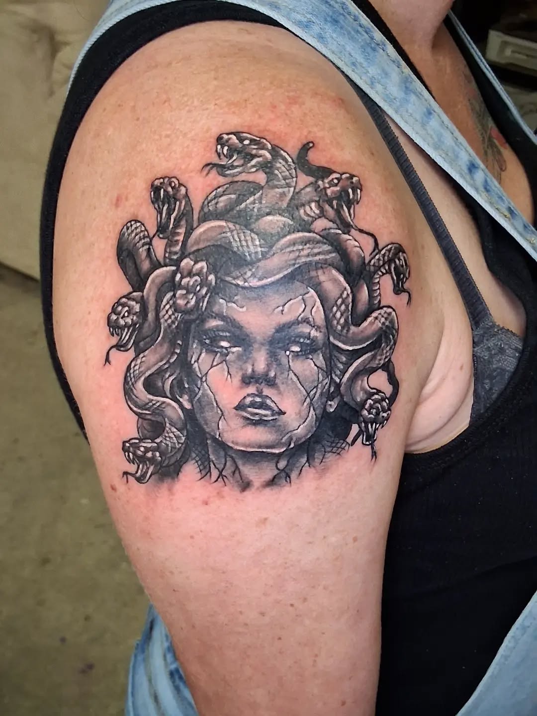 Tattoo by @tattoodaveatlivingcanvastattoo — realism, black_and_grey