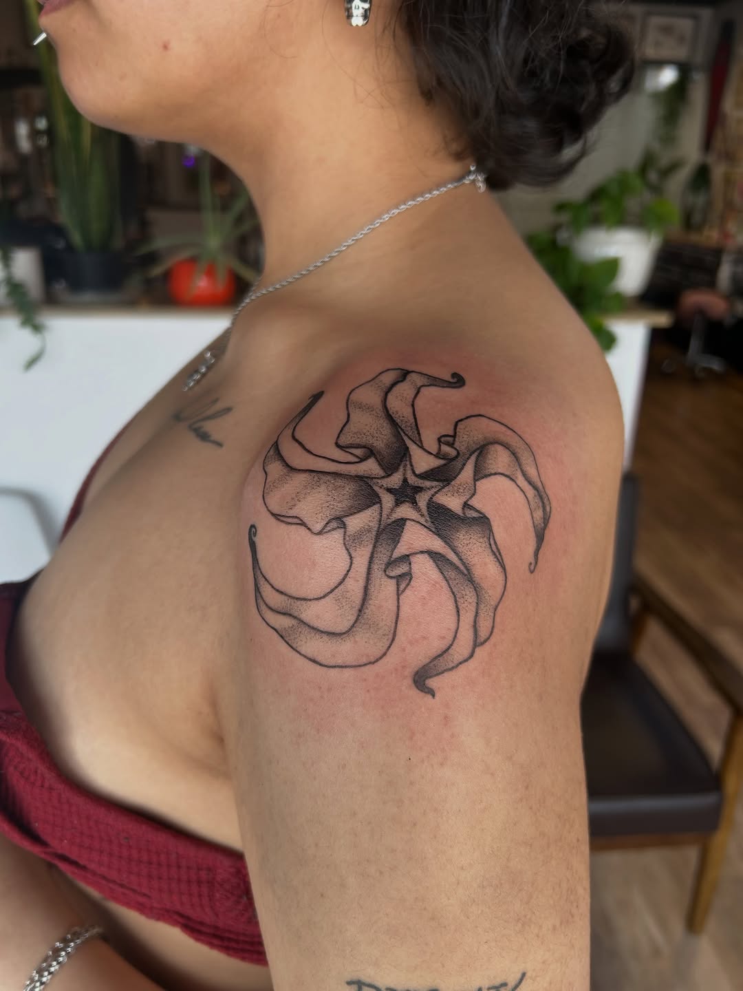 Tattoo by @erica_peebus_art — dotwork, black_and_grey