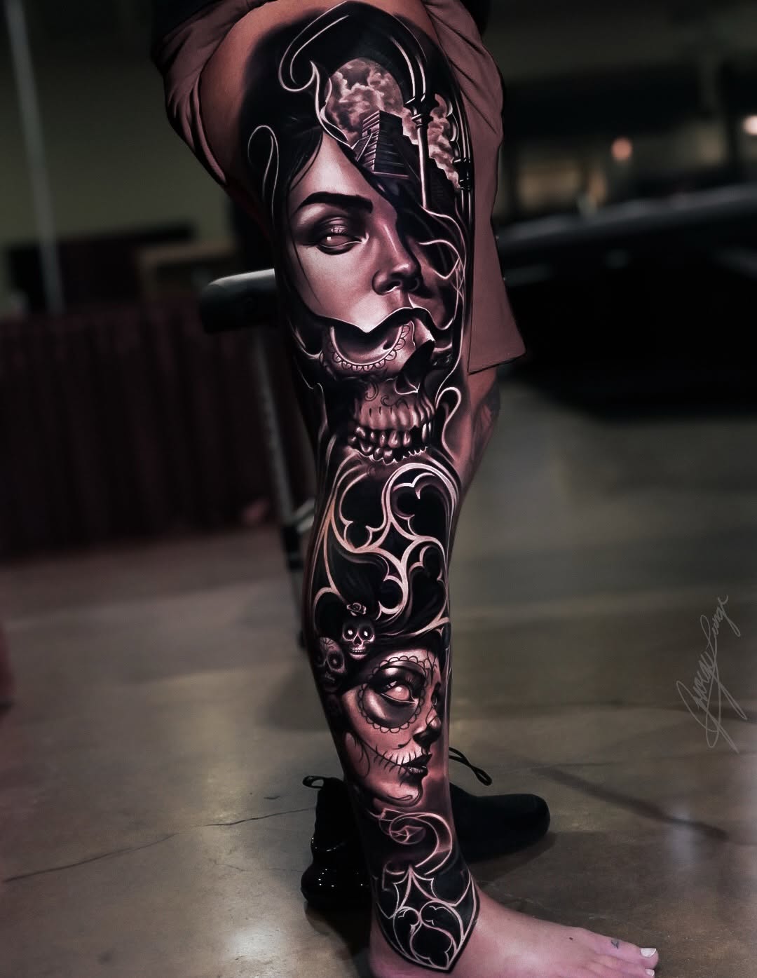 Tattoo by @lange_tattoo β dark_realism, black_and_grey