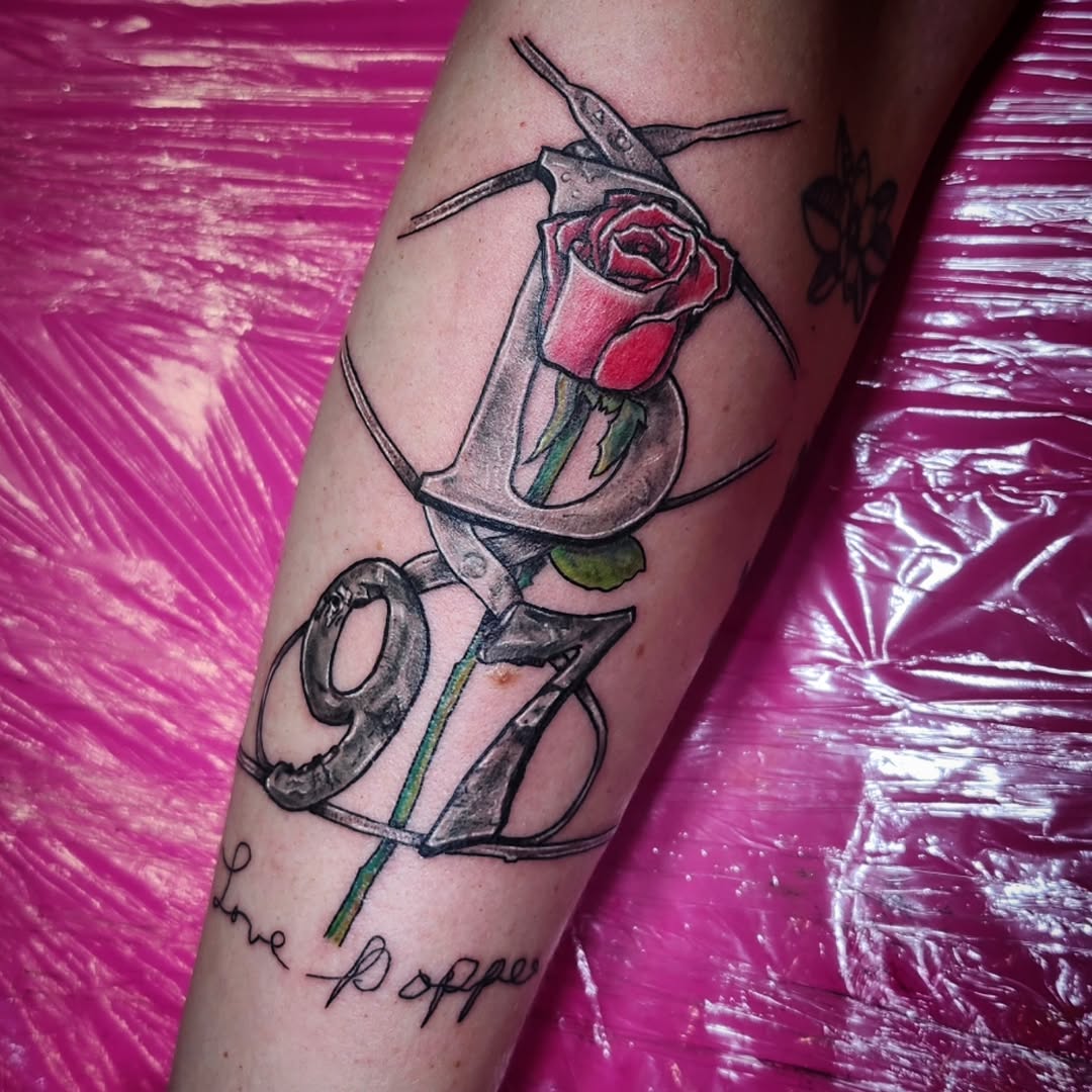 Tattoo by @tattoosbyalmond — realism, lettering_script
