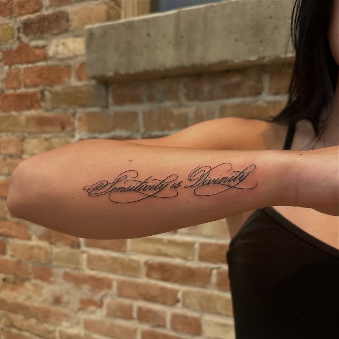 Tattoo by @rodeorosetattoo โ lettering_script, fine_line