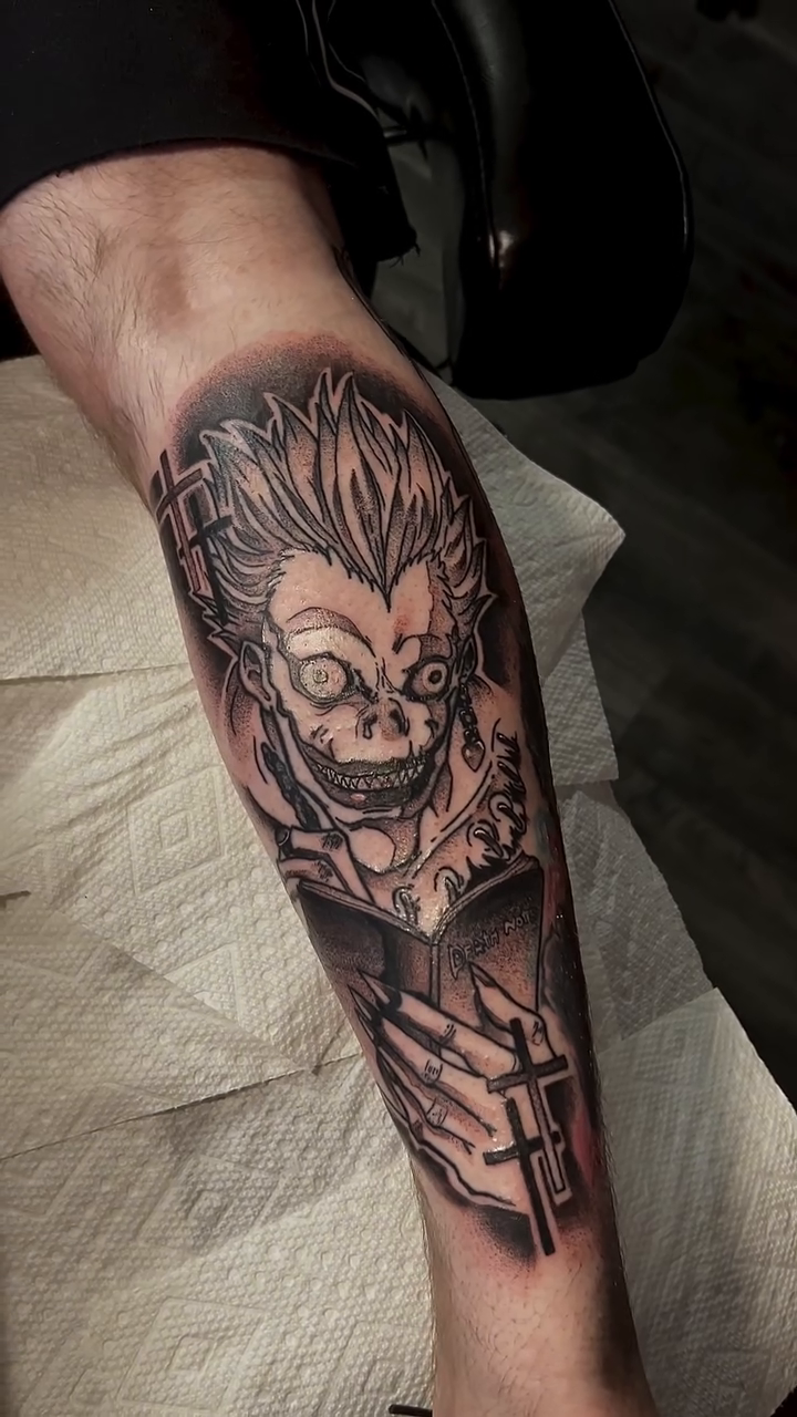Tattoo by @noahsyer.tats — anime, black_and_grey