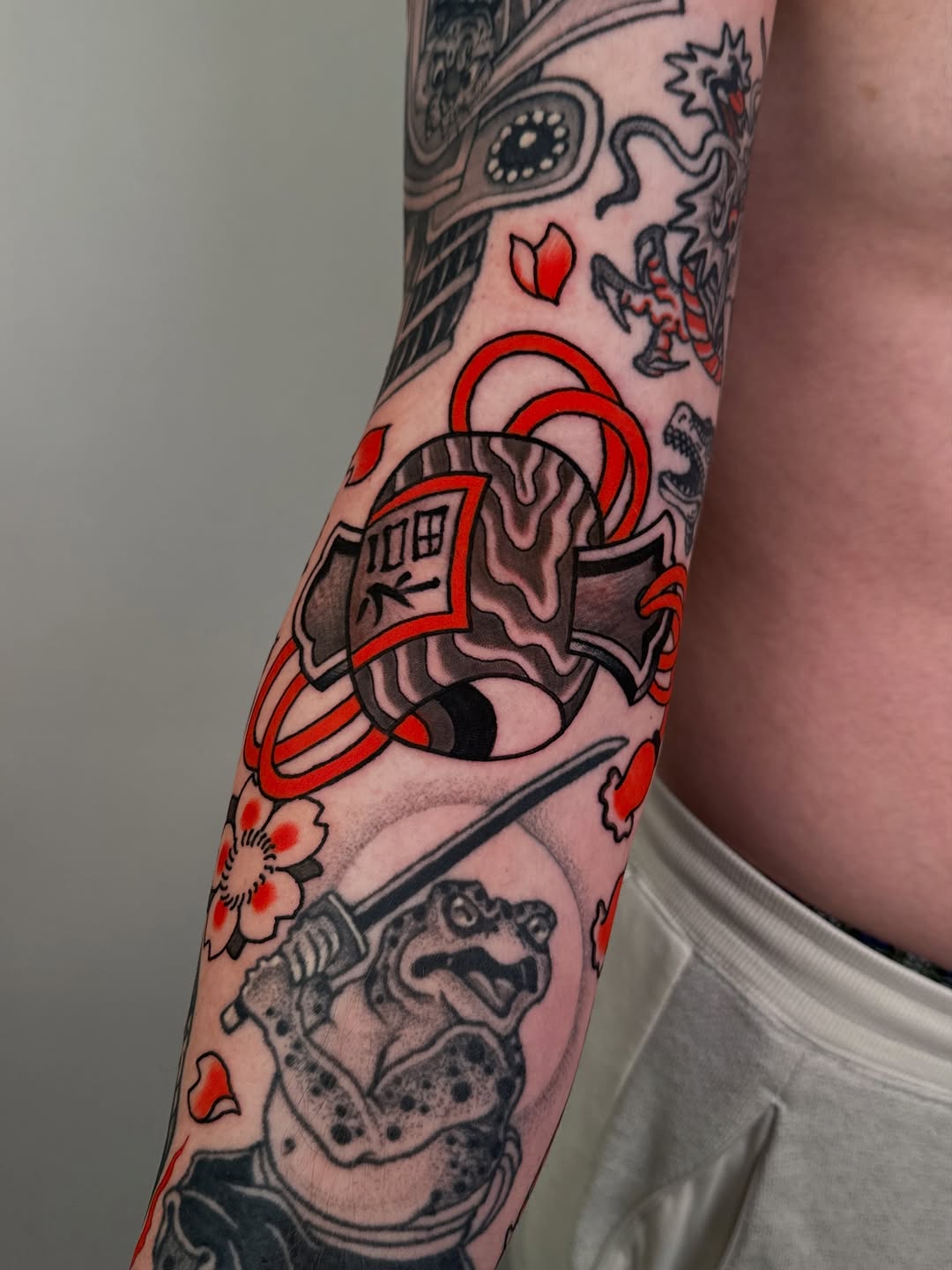 Tattoo by @fleshbrush_ — japanese_irezumi, american_traditional