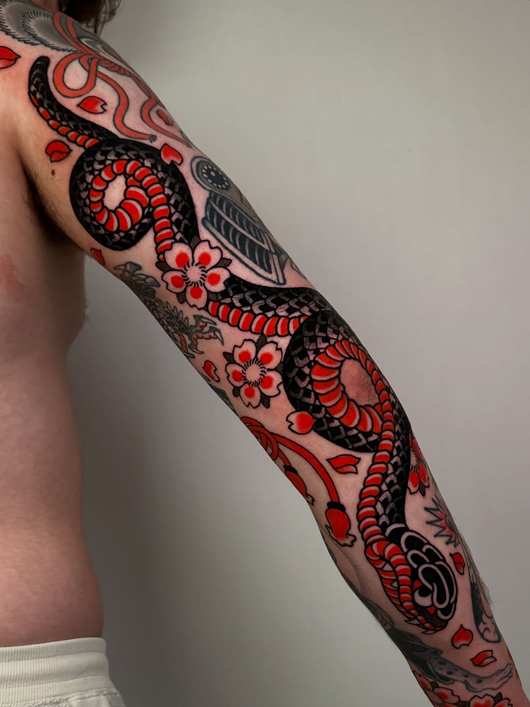 Tattoo by @fleshbrush_ — japanese_irezumi, american_traditional