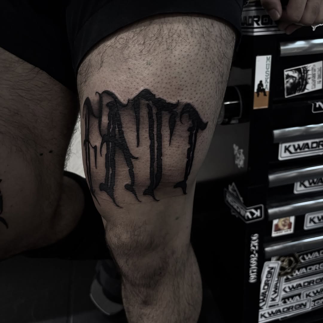 Tattoo by @_mujerdemuerte โ lettering_script, blackwork