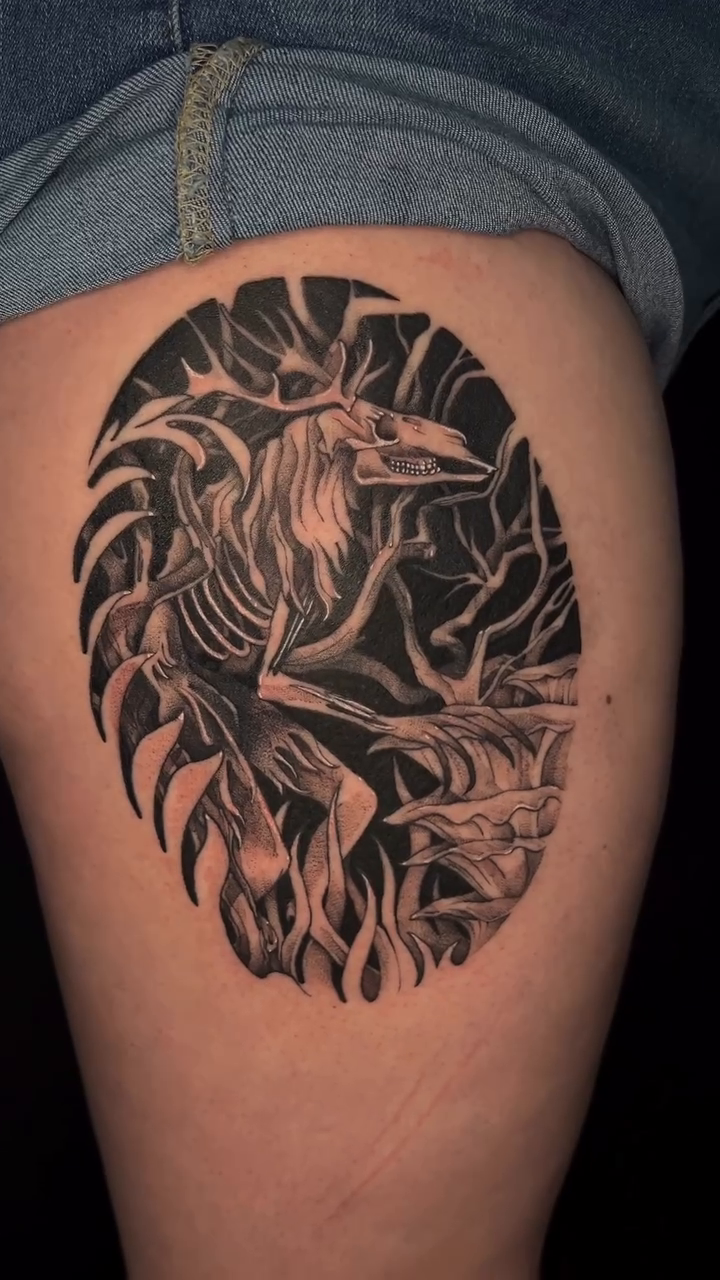 Tattoo by @artdrastic — blackwork, illustrative