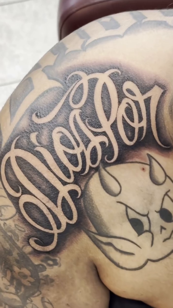 Tattoo by @dl_ta2s — lettering_script, black_and_grey