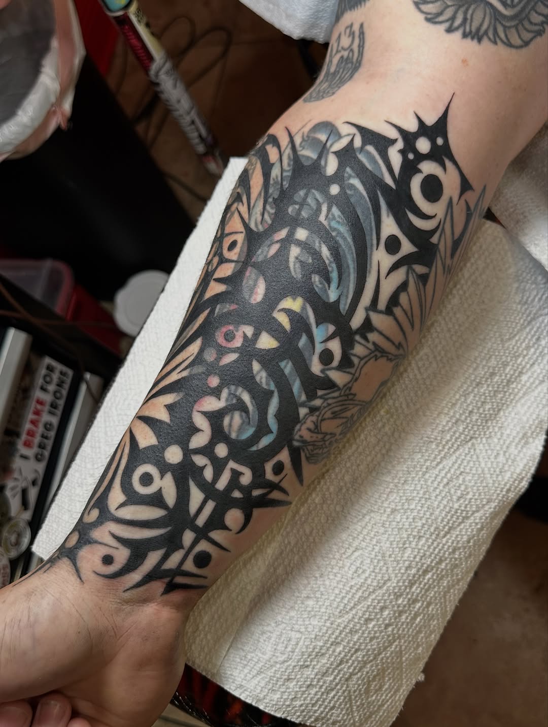 Tattoo by @wolfkieltattoos — blackwork, illustrative