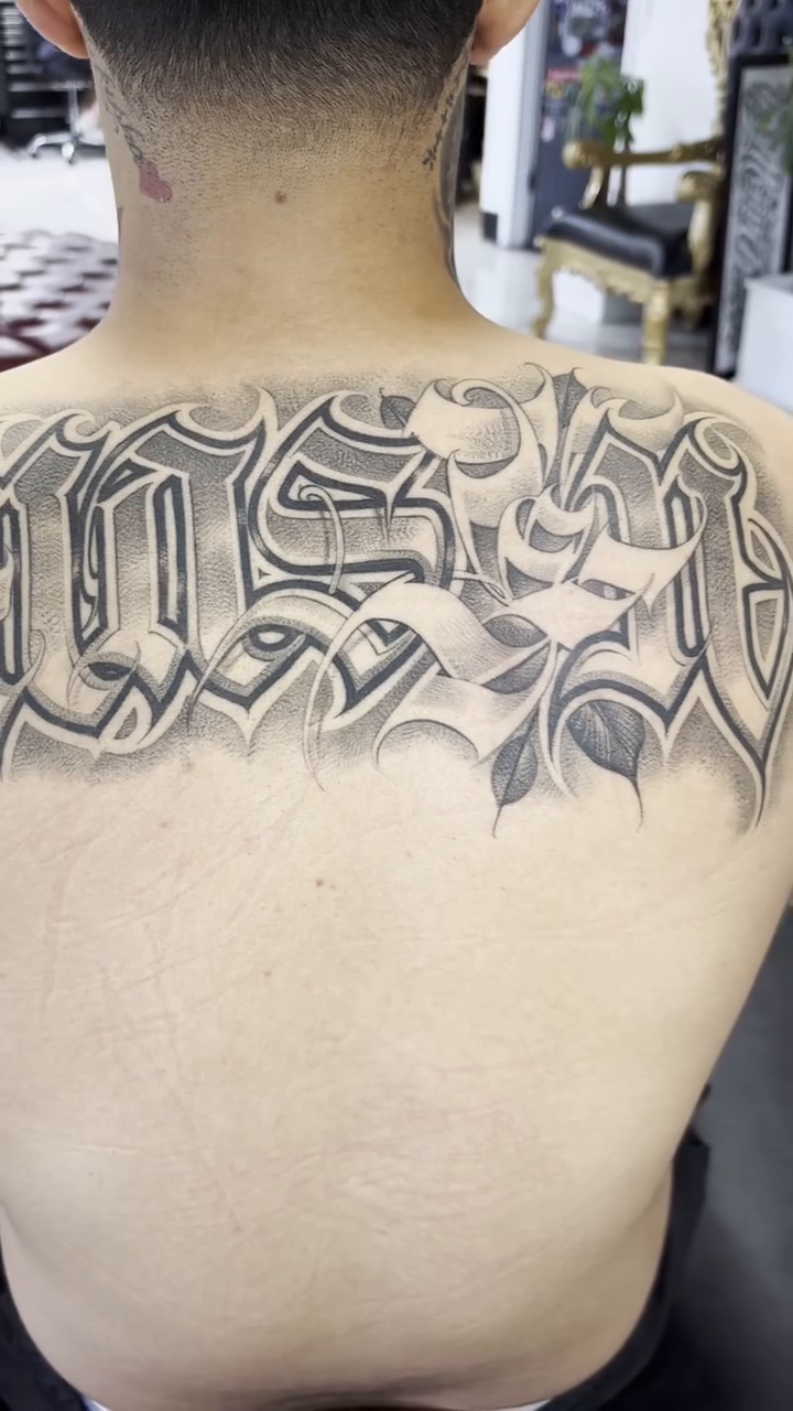 Tattoo by @ashtattooer — lettering_script, black_and_grey