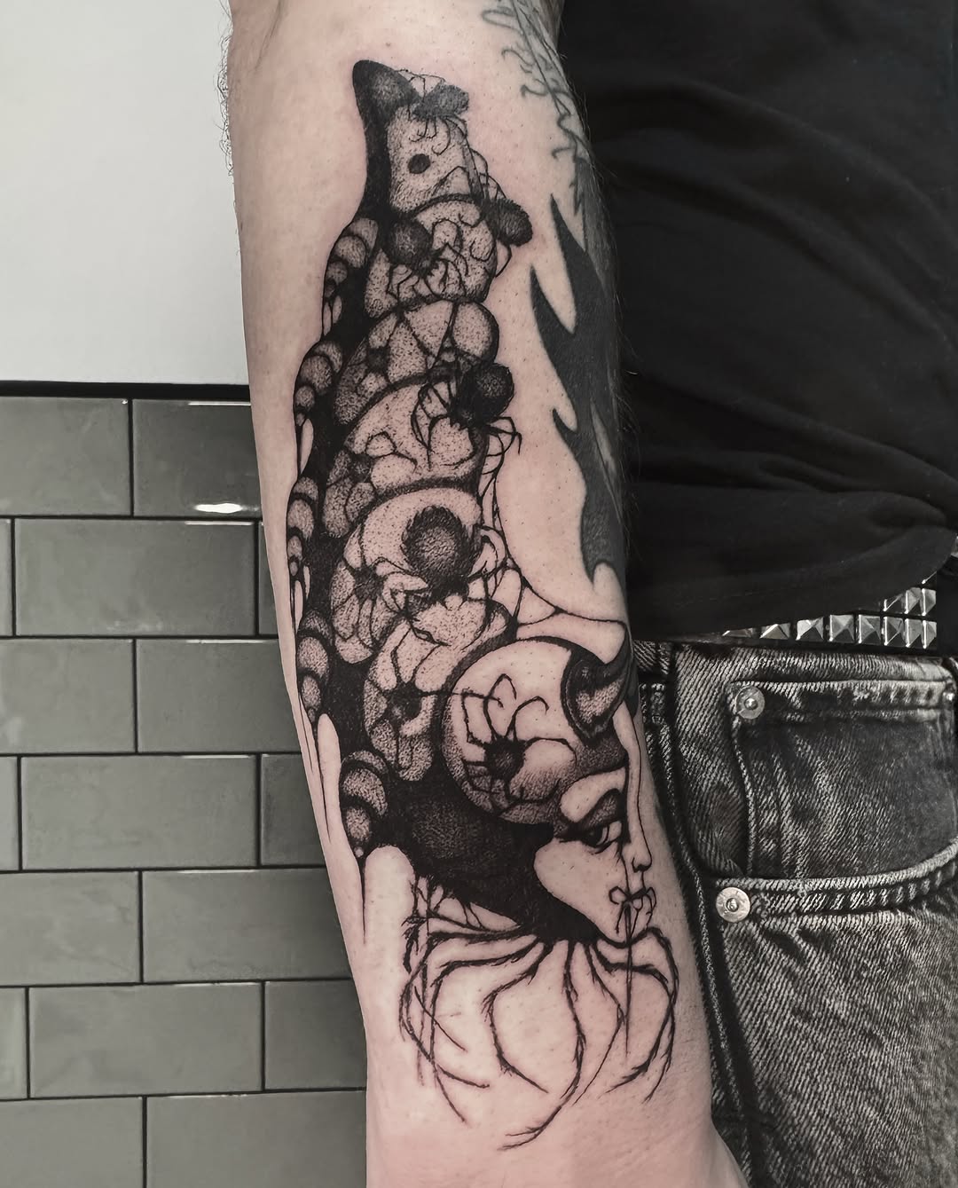 Tattoo by @kikimora.tattoo — black_and_grey, illustrative