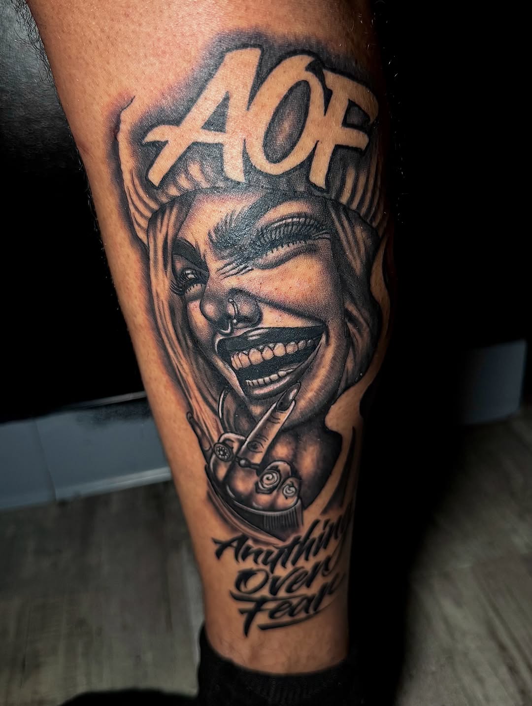 Tattoo by @leftmy_mark — black_and_grey, lettering_script