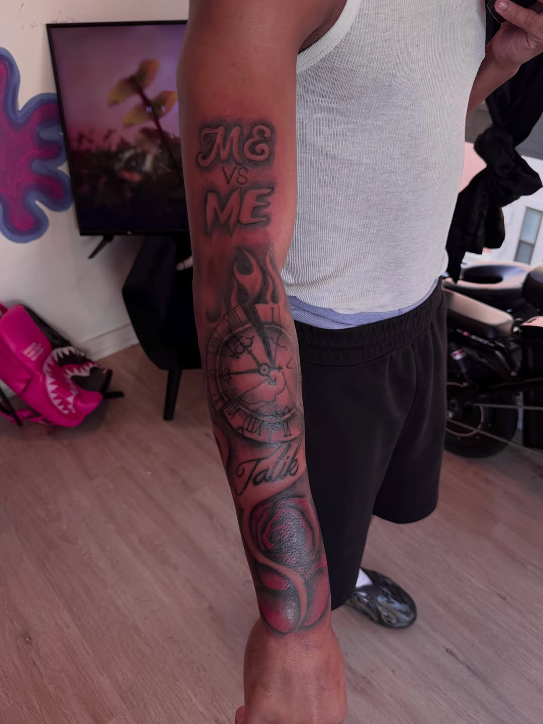 Tattoo by @inkedbylii โ lettering_script, black_and_grey