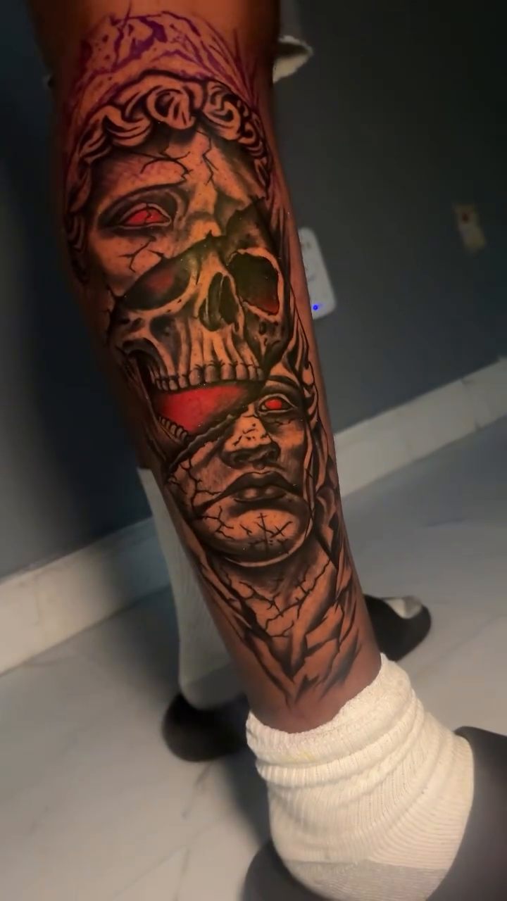 Tattoo by @the.inkguru — dark_realism, black_and_grey