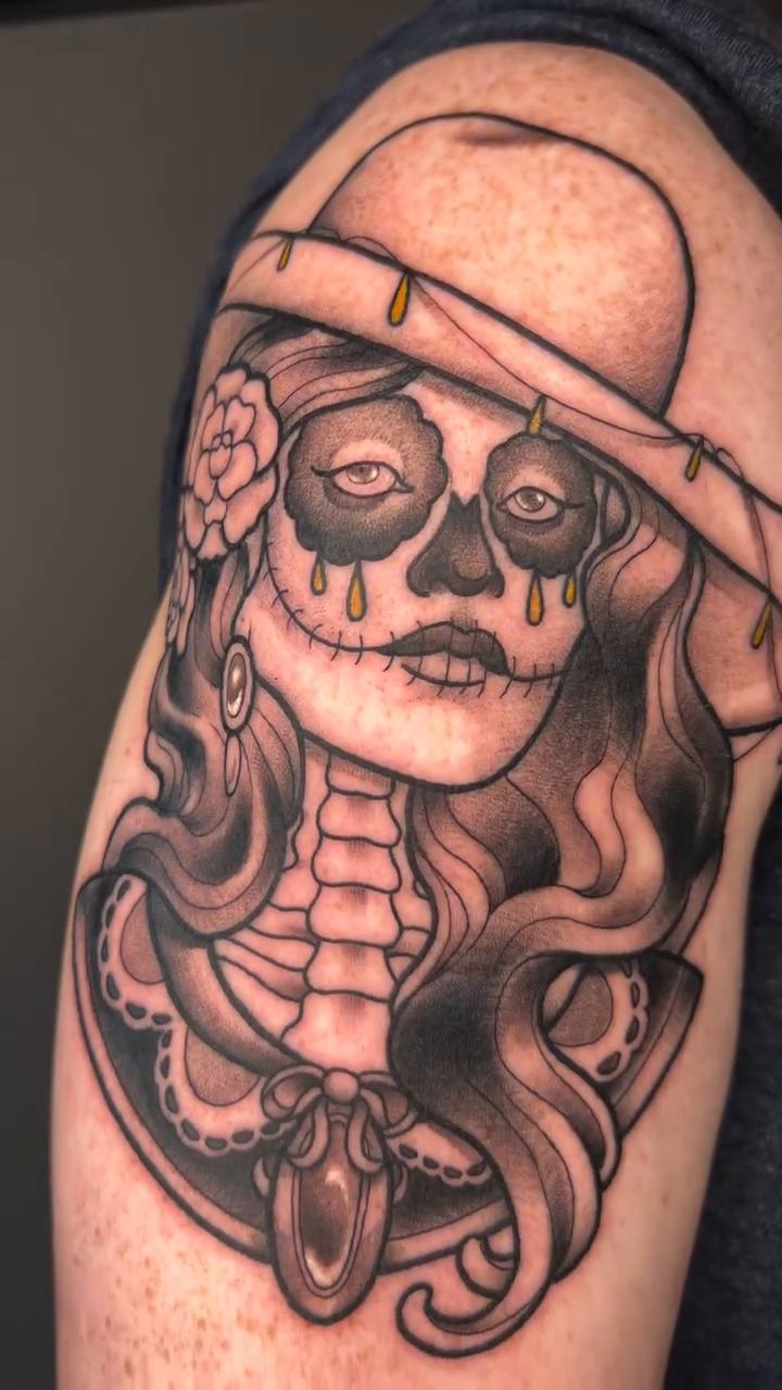 Tattoo by @dearmariatattoos — black_and_grey, illustrative