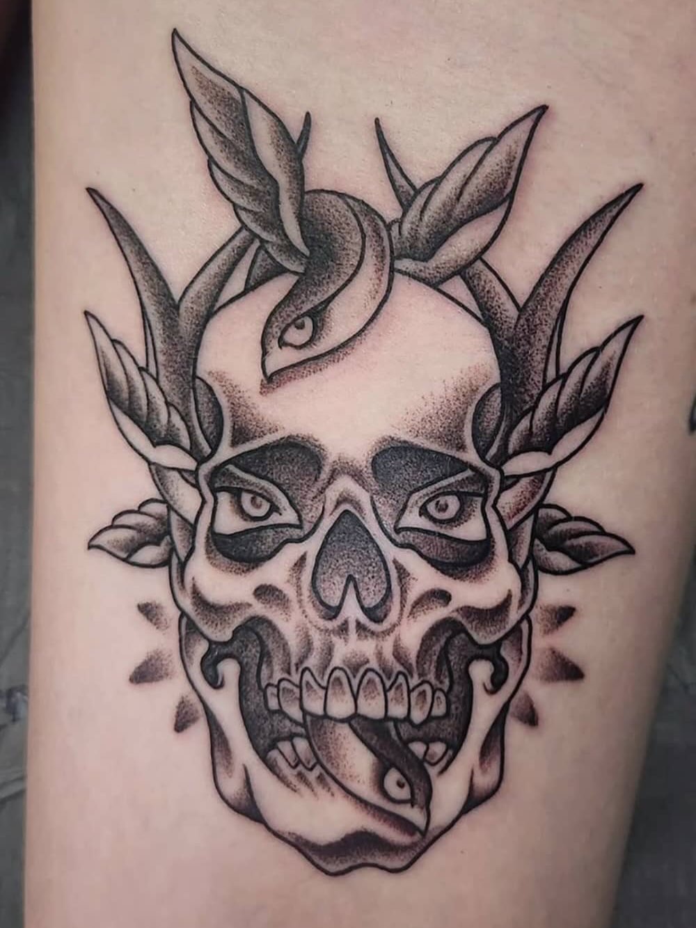 Tattoo by @dripping_moustache — american_traditional, black_and_grey