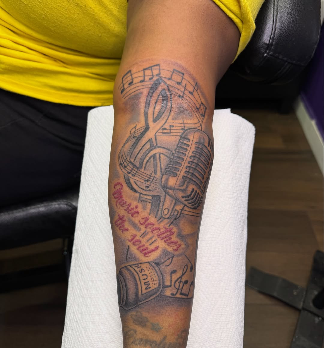 Tattoo by @tattoocaine โ illustrative, black_and_grey