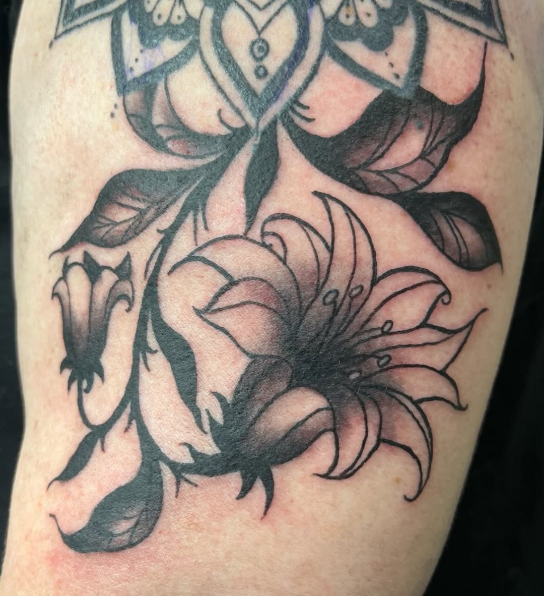 Tattoo by @inked.by.joslyn — black_and_grey, ornamental