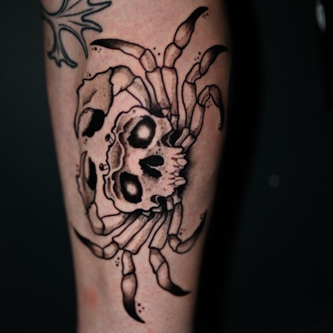 Tattoo by @meech.ink — black_and_grey, dark_realism