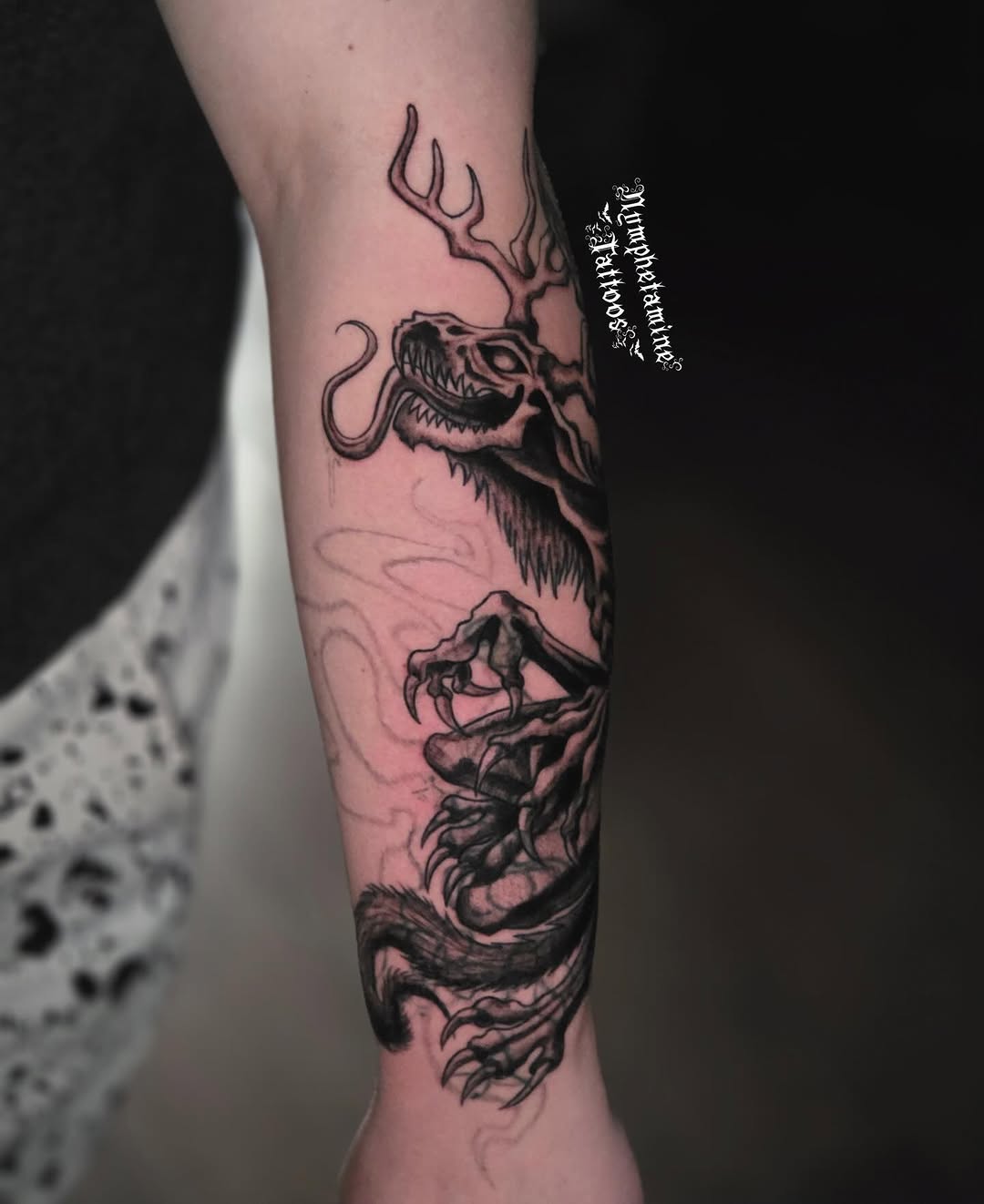 Tattoo by @nymphetamine_tattoos β dark_realism, blackwork